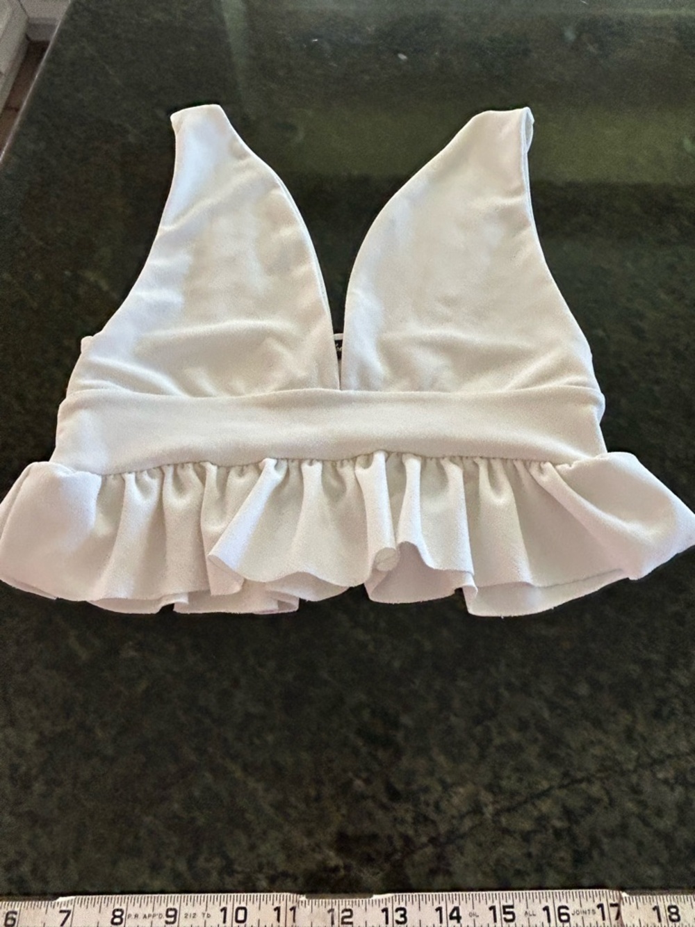 Women’s White Ruffle Crop Top - Deep V. Off white. SZ. Small. 143